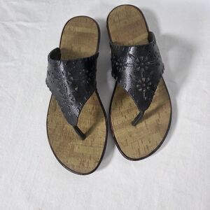 Leather Sandals, Women's Size  7, Brown and Tan, Boho Flip Flop Thong